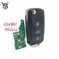 Good price black car remote key for VW 5K0837202AD 3 buton folding remote key with 434 mhz 48 chip